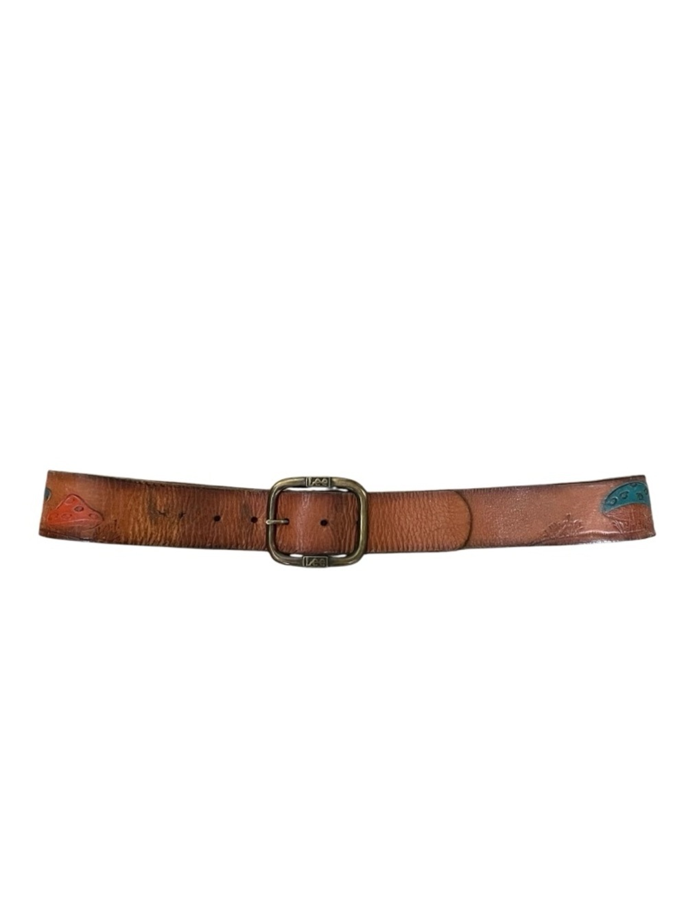Vintage Lee Brown Leather Belt with Decorative Blue and Orange Accents